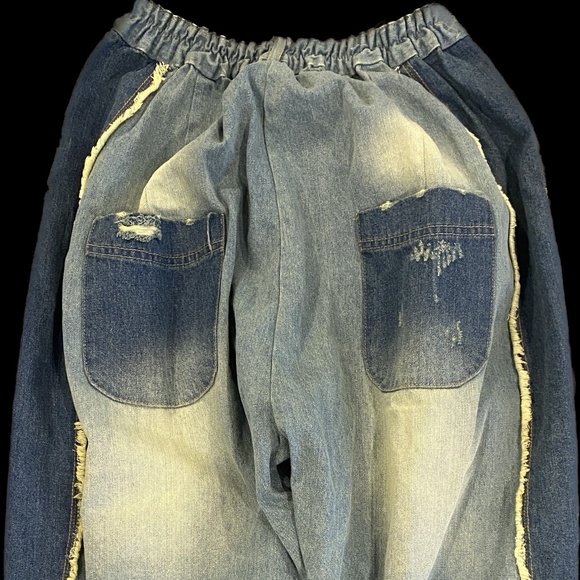 Low-slung, slouchy with Zip fly, button close, back elastic band, handdistressed - Picture 9 of 10